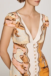 Farm Rio Souvenir Short-Sleeve Midi Dress