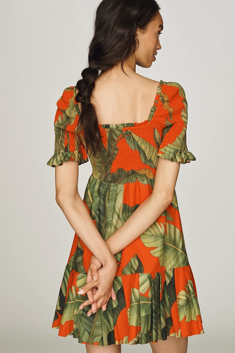 Farm Rio Cotton Smocked Mini Dress