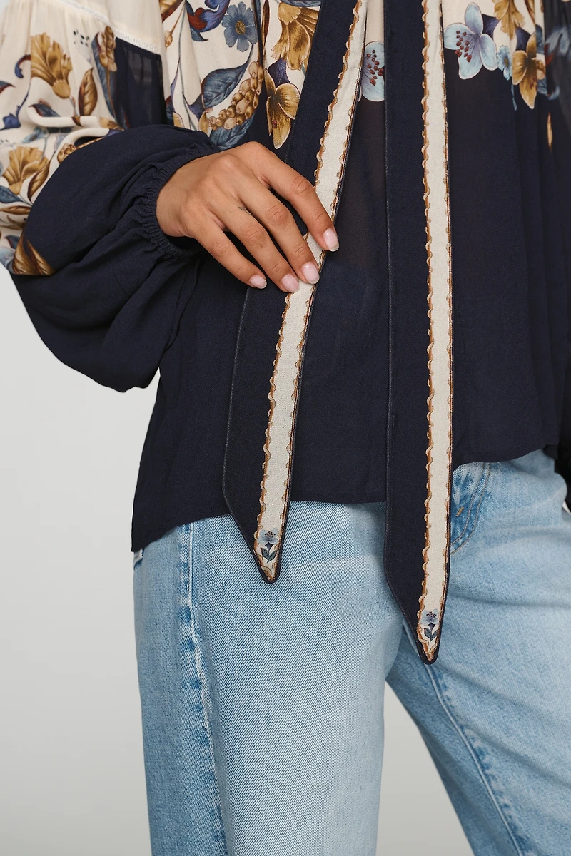 Farm Rio Golden Nature Tie-Neck Blouse