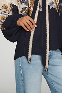 Farm Rio Golden Nature Tie-Neck Blouse