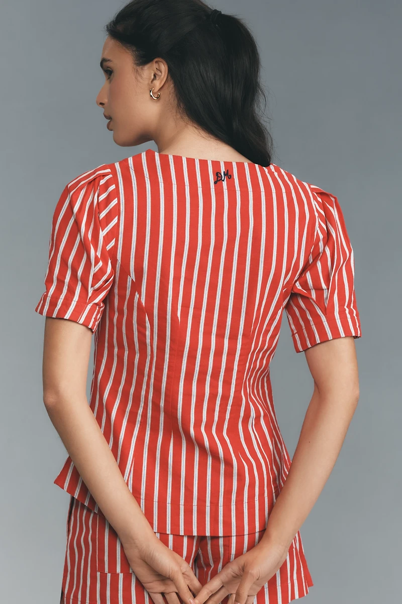 Damson Madder Shell Linen Blend Puff-Sleeve Blouse