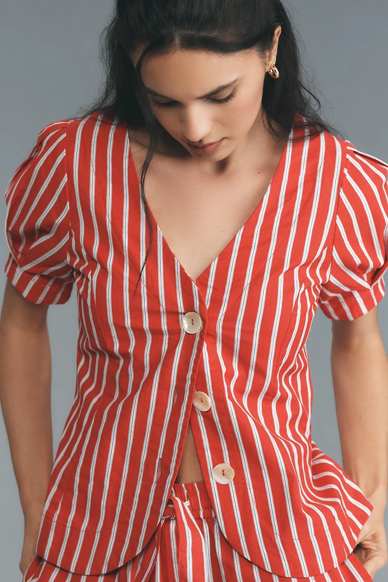 Damson Madder Shell Linen Blend Puff-Sleeve Blouse
