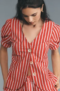 Damson Madder Shell Linen Blend Puff-Sleeve Blouse