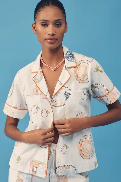 Damson Madder Chlo Linen Blend Short-Sleeve Buttondown Shirt