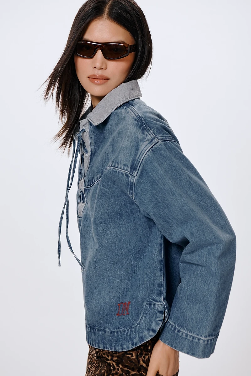 Damson Madder Scarlet Denim Rugby Shirt
