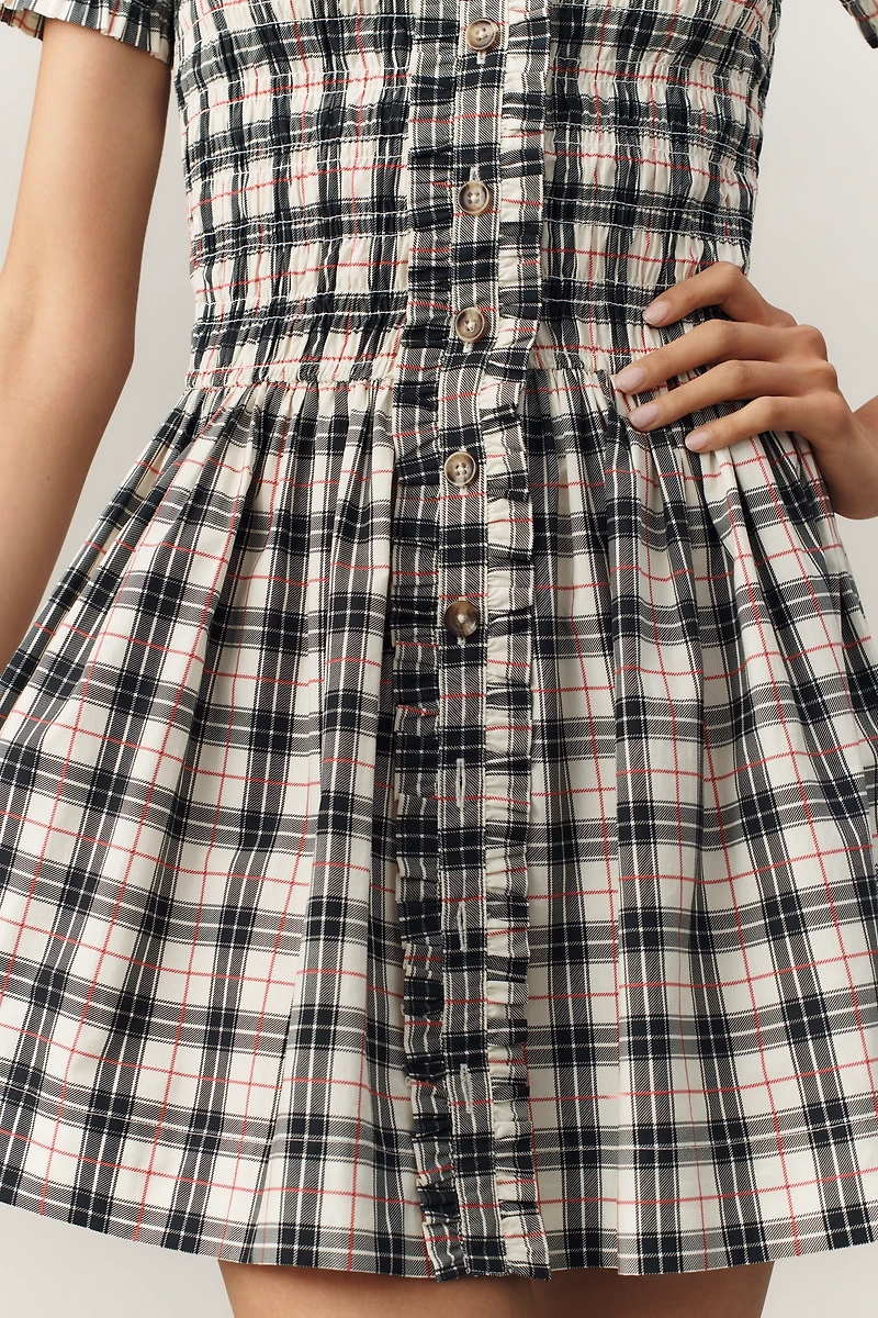 Damson Madder Mansi Short-Sleeve Smocked Mini Dress
