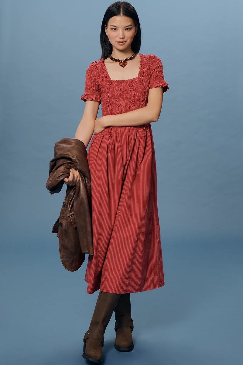 Damson Madder Raphaela Shirred Midi Dress