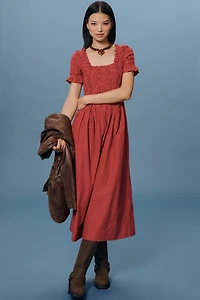 Damson Madder Raphaela Shirred Midi Dress