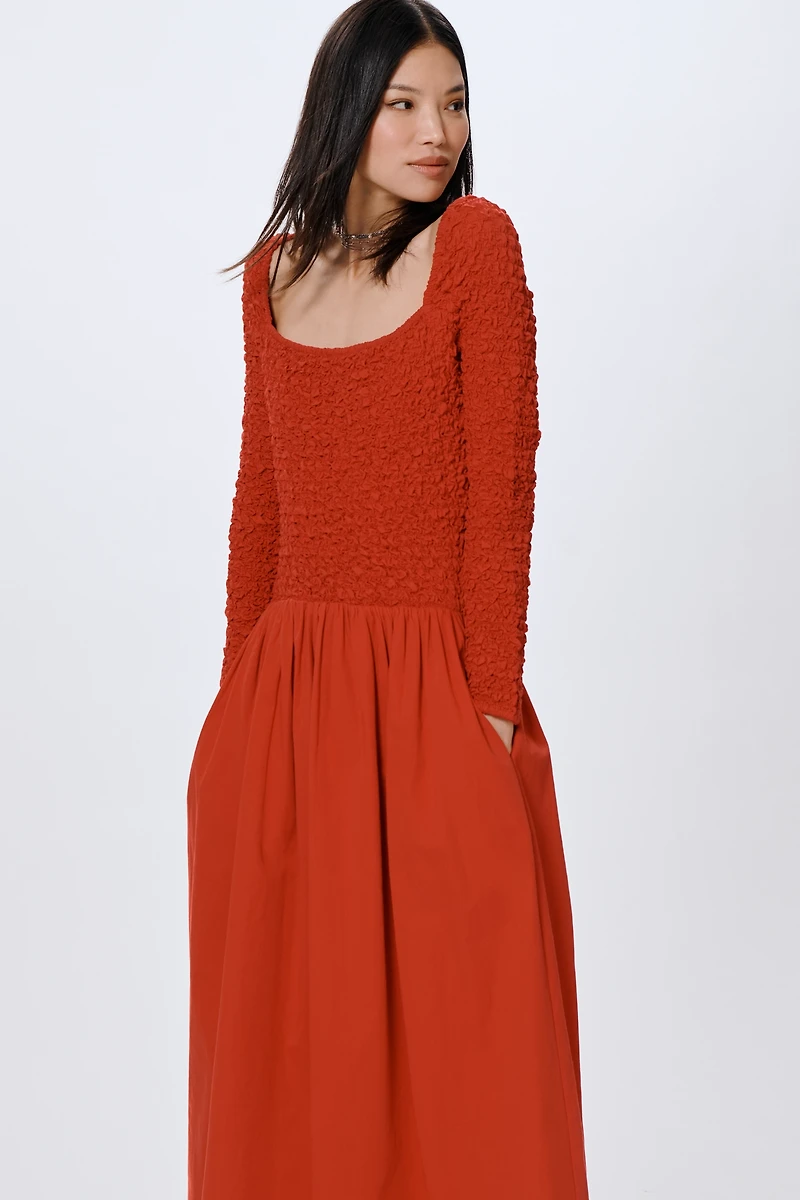 Damson Madder Malinda Smocked Long-Sleeve Midi Dress