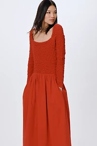 Damson Madder Malinda Smocked Long-Sleeve Midi Dress