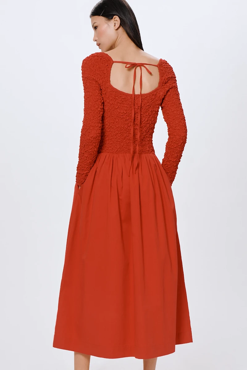 Damson Madder Malinda Smocked Long-Sleeve Midi Dress