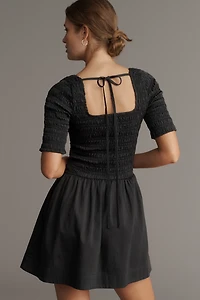Damson Madder Straight-Neck Smocked Mini Dress