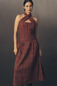 Damson Madder Mia Shirred Plaid Midi Dress