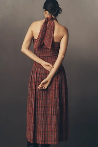 Damson Madder Mia Shirred Plaid Midi Dress