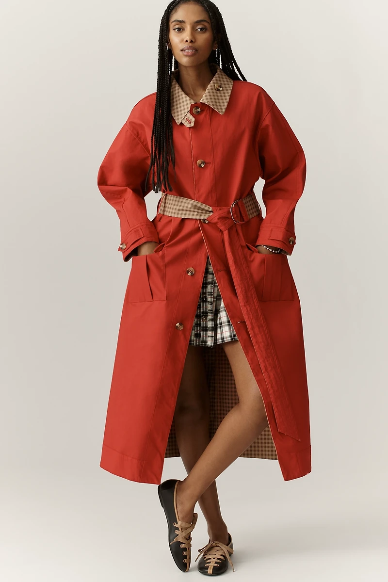 Damson Madder Anja Reversible Organic Cotton Trench Coat