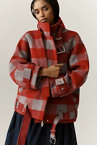 Damson Madder Wool Mock-Neck Bomber Coat