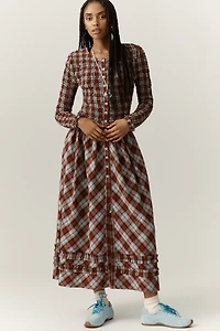 Damson Madder Posey Smocked Long-Sleeve Organic Cotton Midi Dress