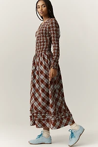 Damson Madder Posey Smocked Long-Sleeve Organic Cotton Midi Dress