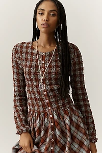 Damson Madder Posey Smocked Long-Sleeve Organic Cotton Midi Dress