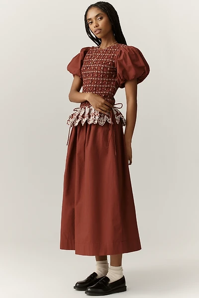 Damson Madder Audrey Puff-Sleeve Organic Cotton Midi Dress