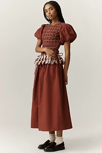 Damson Madder Audrey Puff-Sleeve Organic Cotton Midi Dress