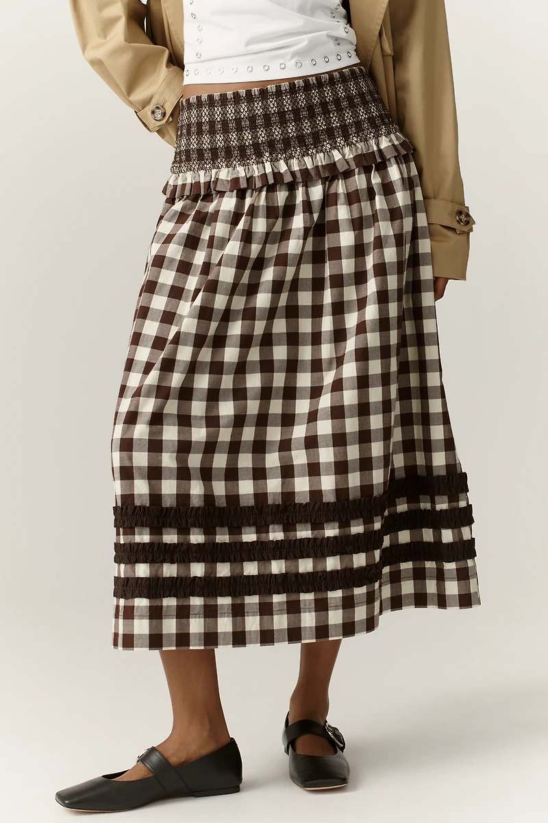 Damson Madder Ava Organic Cotton Smocked Midi Skirt