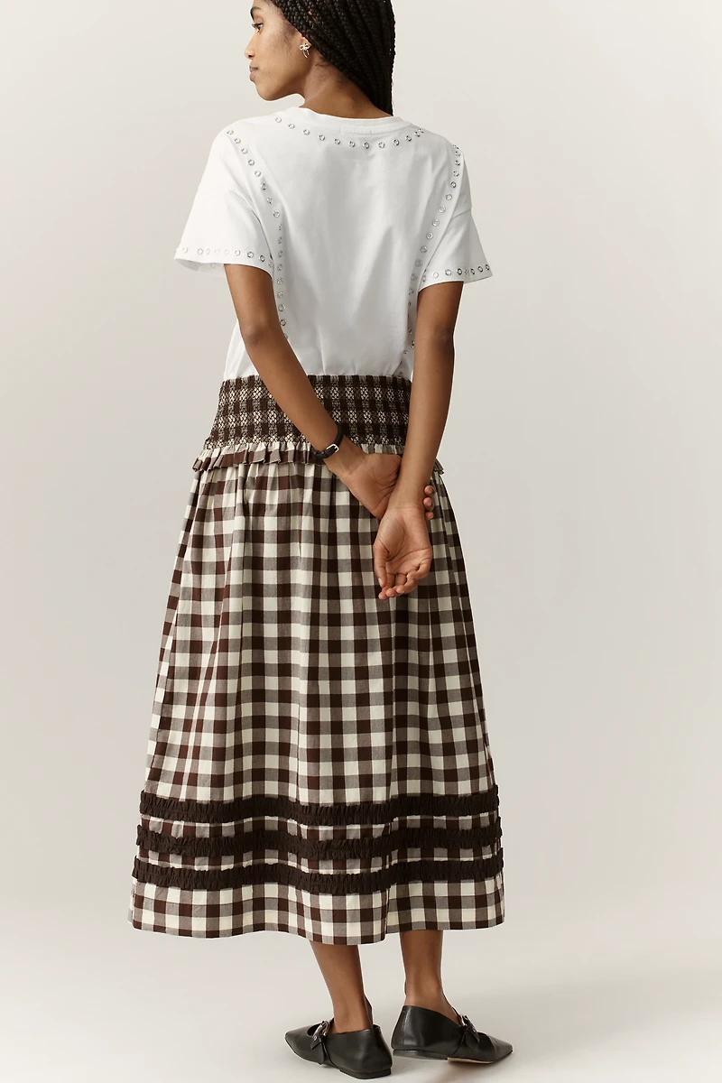Damson Madder Ava Organic Cotton Smocked Midi Skirt