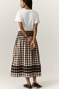 Damson Madder Ava Organic Cotton Smocked Midi Skirt