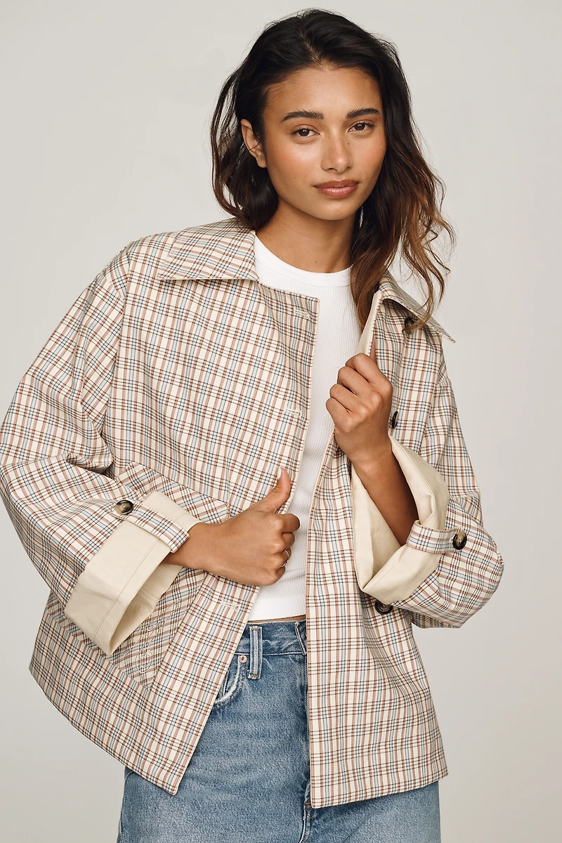 Damson Madder Jerry Cotton Reversible Crop Trench Coat
