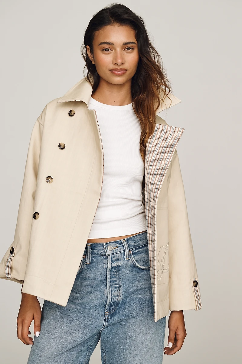 Damson Madder Jerry Cotton Reversible Crop Trench Coat