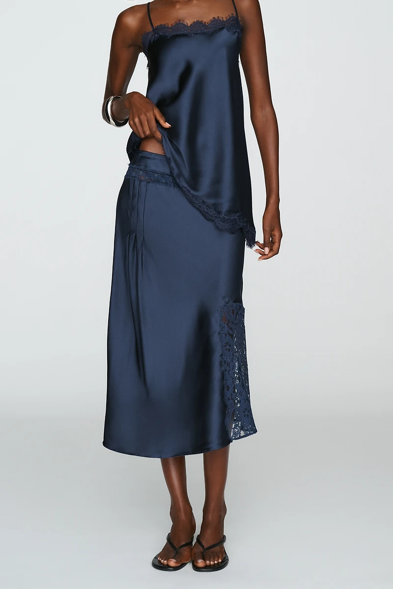 Damson Madder Elea Satin and Lace Midi Skirt