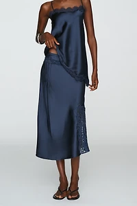 Damson Madder Elea Satin and Lace Midi Skirt