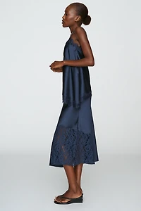 Damson Madder Elea Satin and Lace Midi Skirt