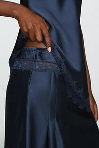 Damson Madder Elea Satin and Lace Midi Skirt