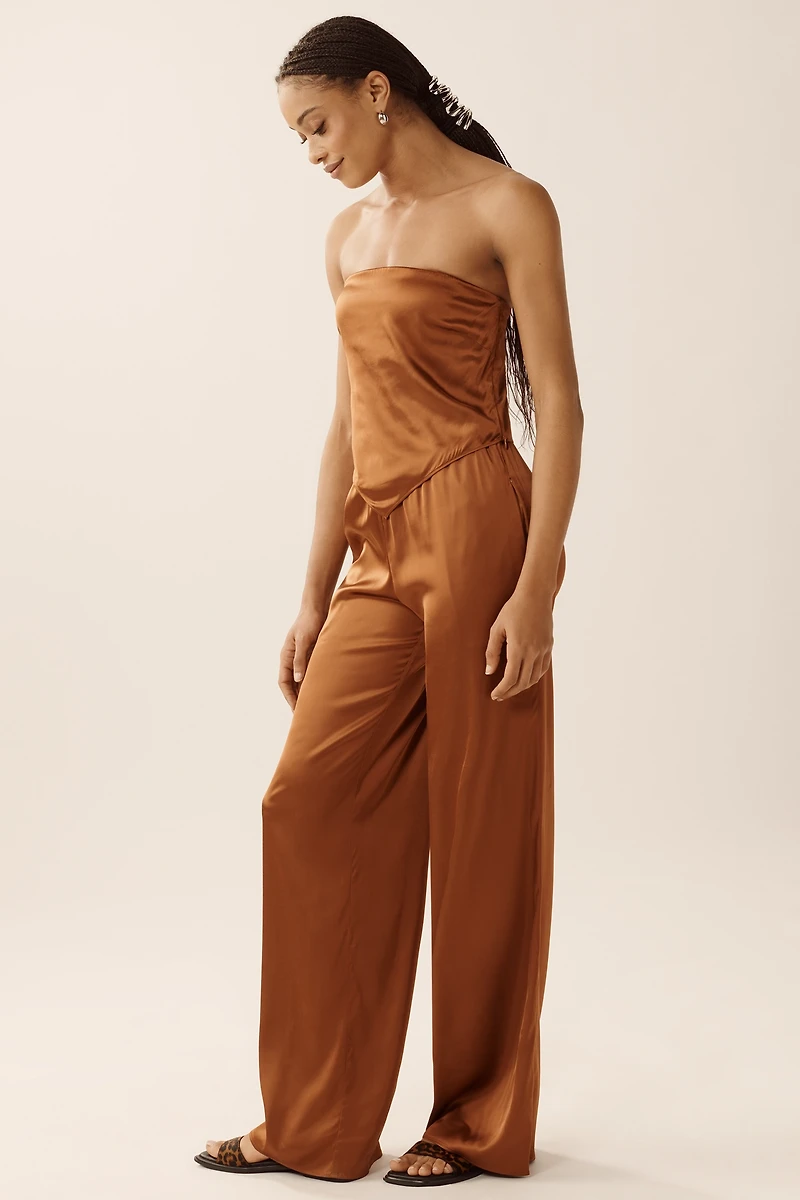 Good American Satin Strapless Handkerchief Blouse