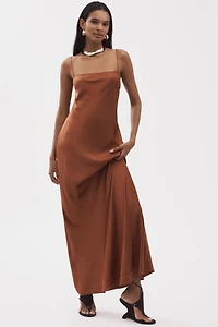 Good American Sleeveless Satin Slip Maxi Dress