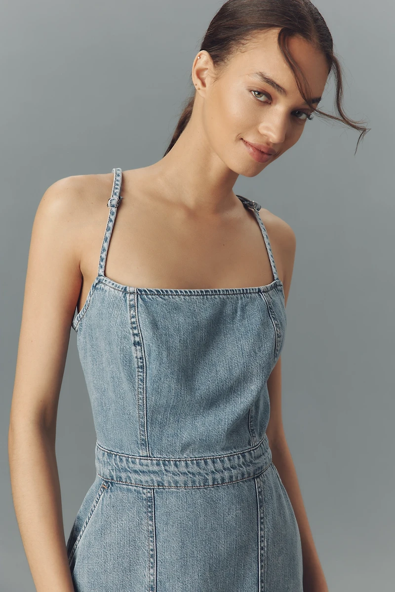 Good American Lite Linen Denim Midi Dress