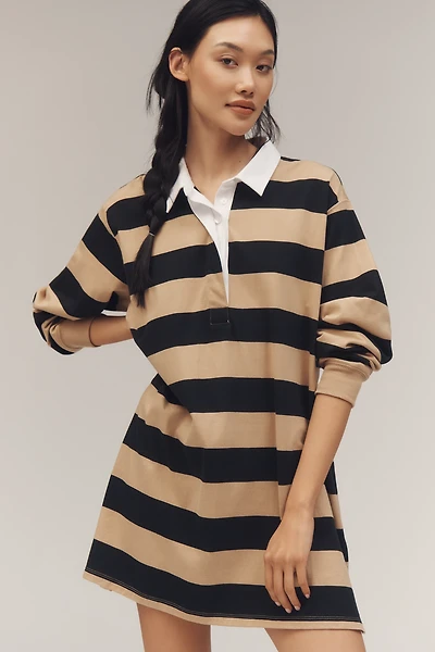 Good American Jersey Polo Long-Sleeve Mini Dress