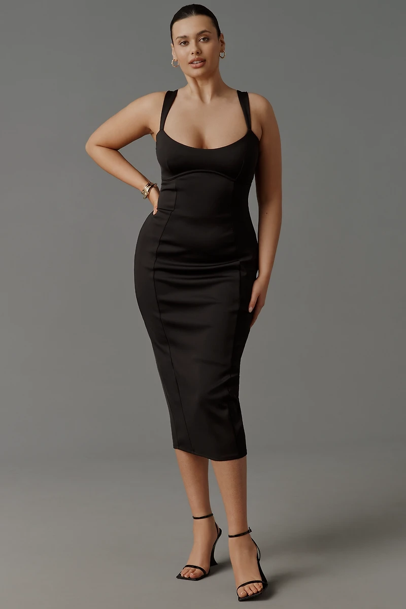 Good American Plus Fitted Scoop-Neck Midi Dress