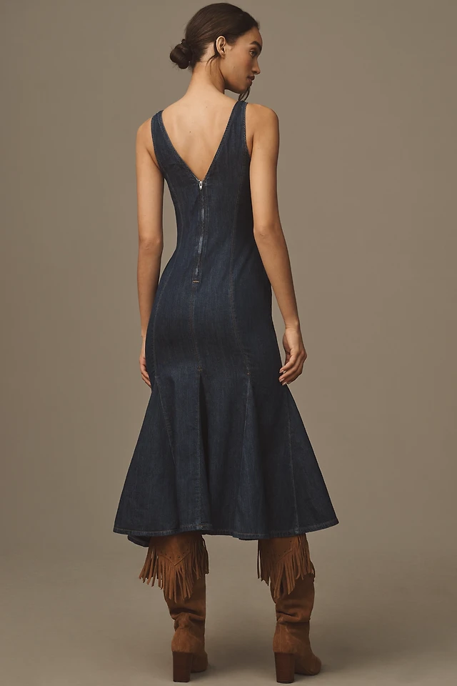 reformation serafina mermaid skirt sleeveless denim dress Reformation Serafina Denim Midi-Dress