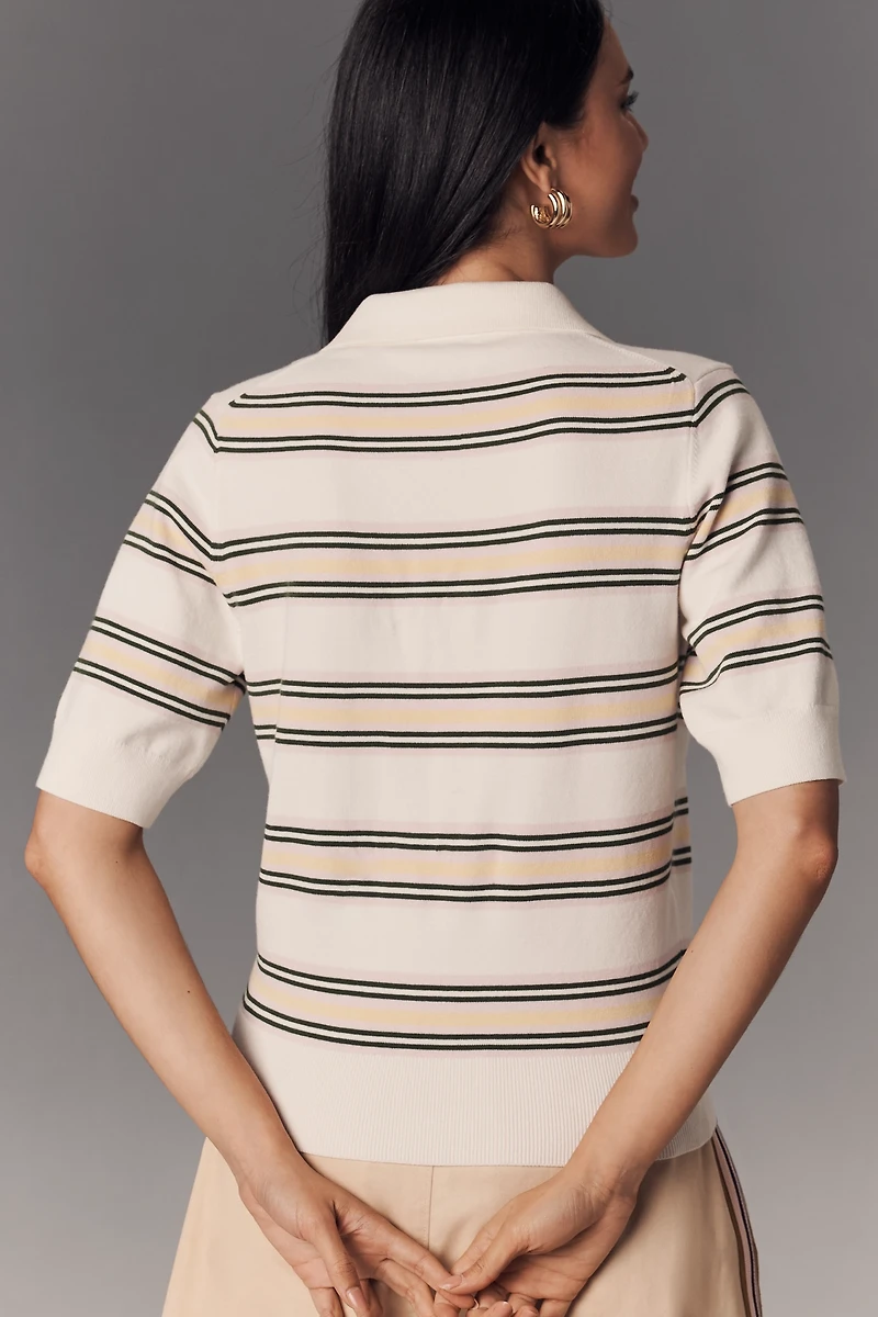 Reformation Campbell Short-Sleeve Polo Sweater Top