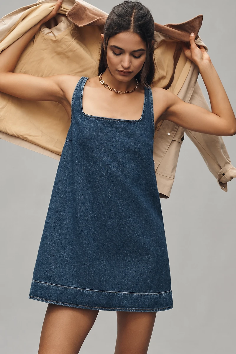 Reformation Myla Sleeveless Square-Neck Denim Mini Dress