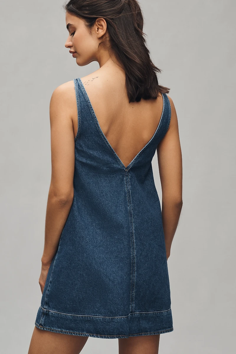 Reformation Myla Sleeveless Square-Neck Denim Mini Dress
