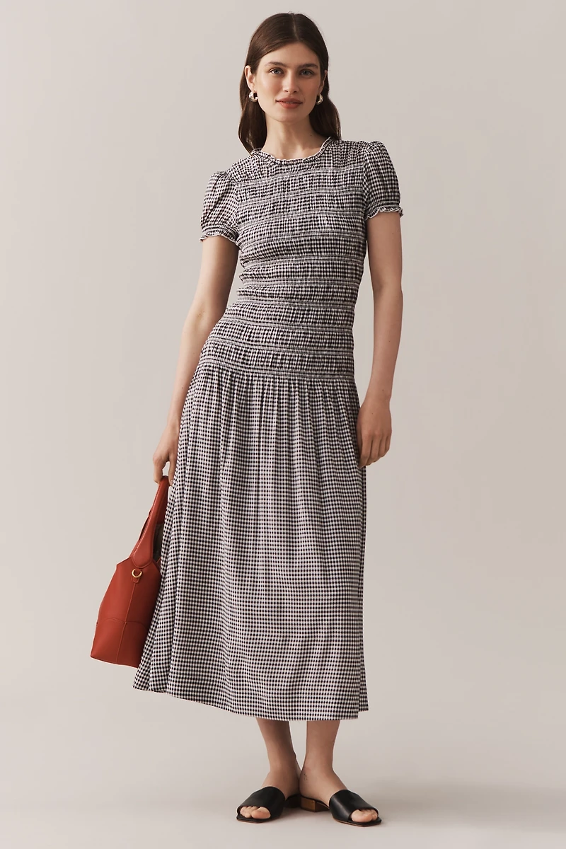 Reformation Kiria Puff-Sleeve Smocked A-Line Maxi Dress