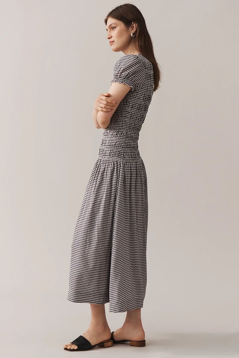 Reformation Kiria Puff-Sleeve Smocked A-Line Maxi Dress