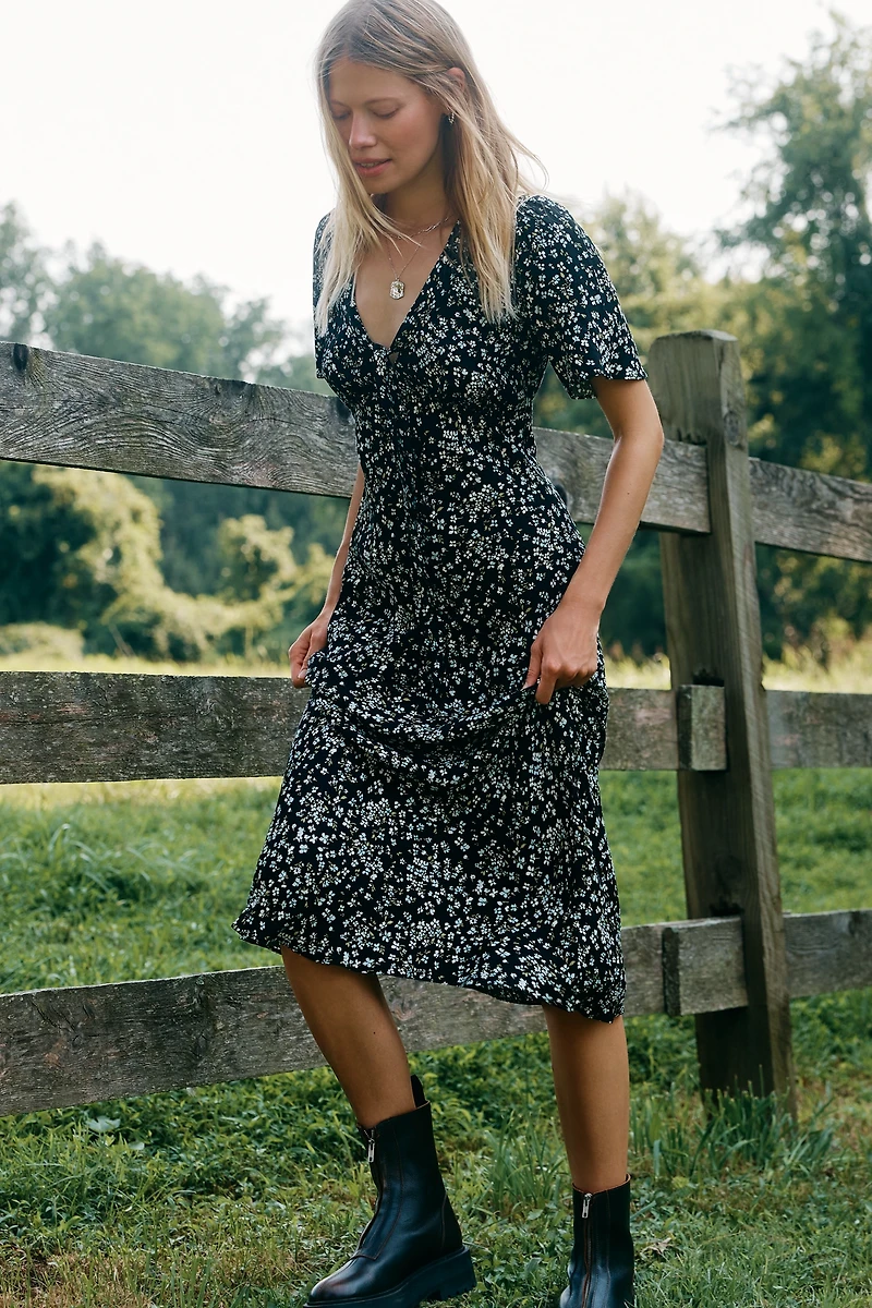 Reformation Tyra Short-Sleeve V-Neck Midi Dress