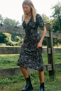 Reformation Tyra Short-Sleeve V-Neck Midi Dress