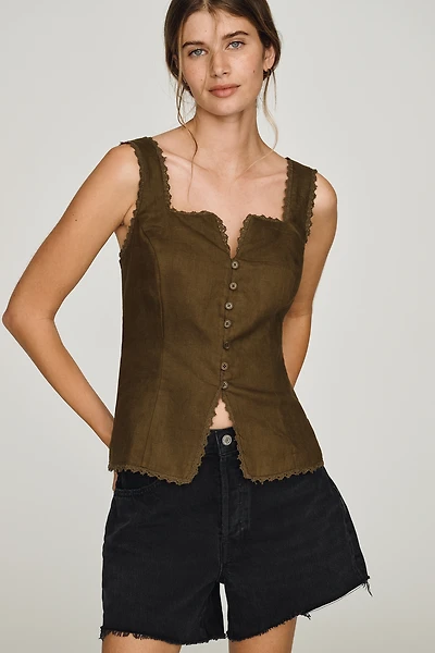 Reformation Viola 100% Linen Scalloped Tank