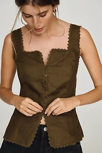 Reformation Viola 100% Linen Scalloped Tank
