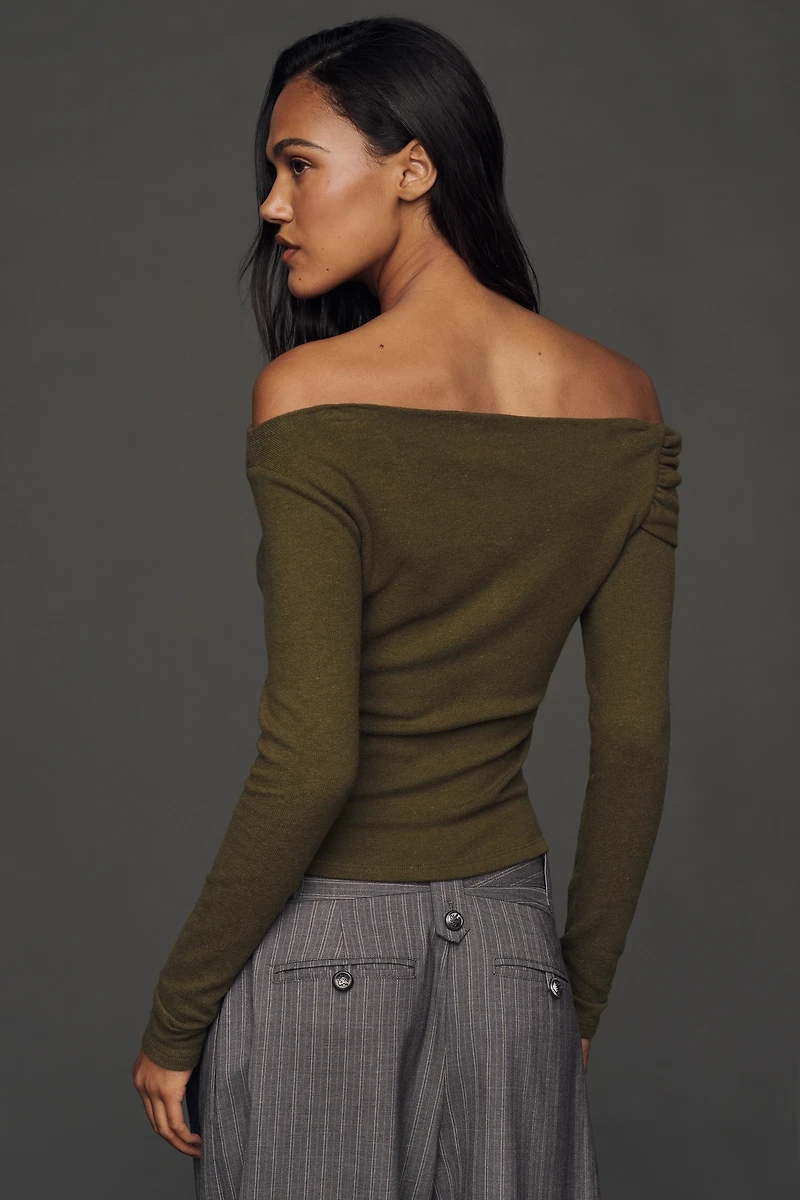 Reformation Elio Off-The-Shoulder Asymmetric Knit Top